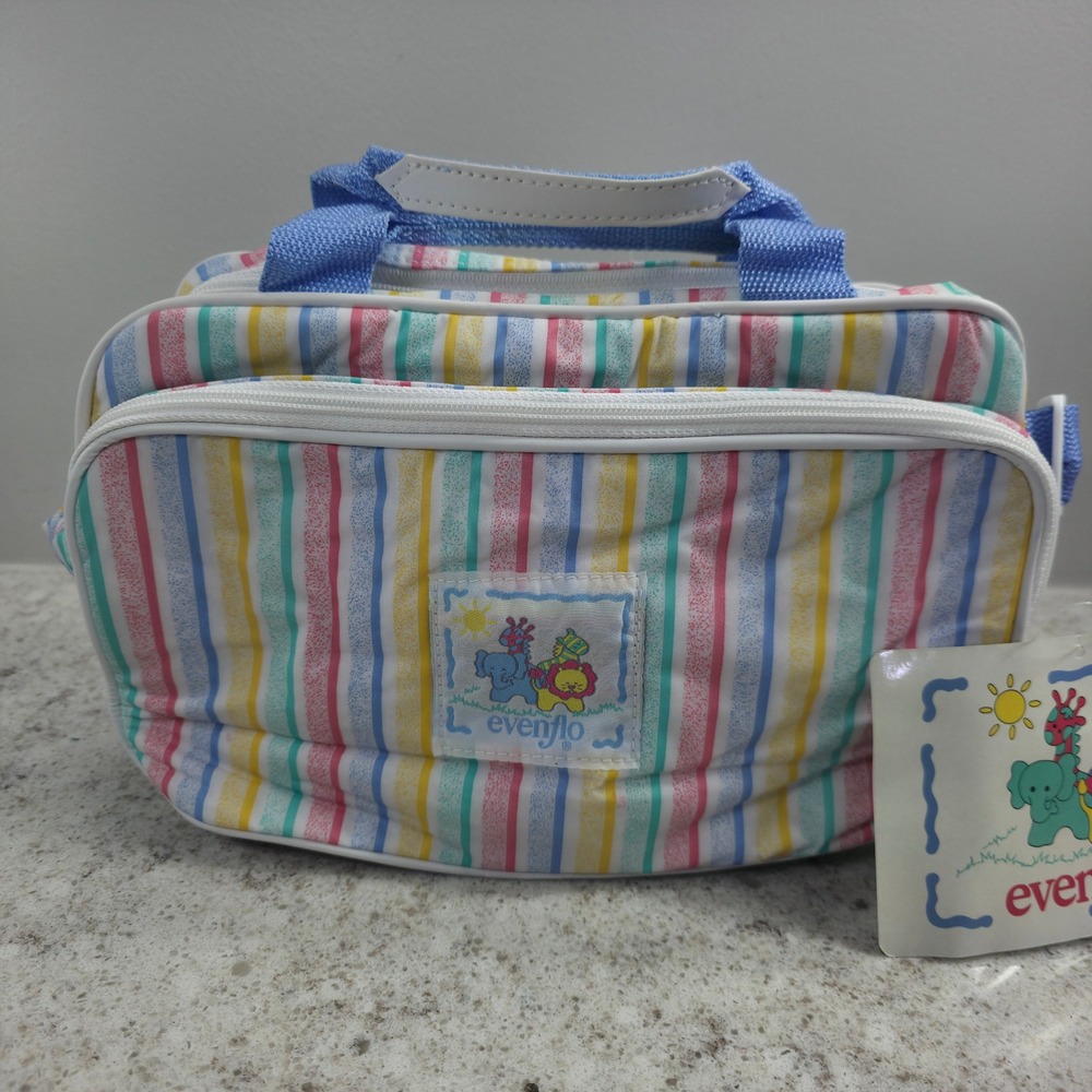 Vintage Evenflo Insulated Diaper Bag Pastel Rainbow Stripe Animal Pacesetter NWT